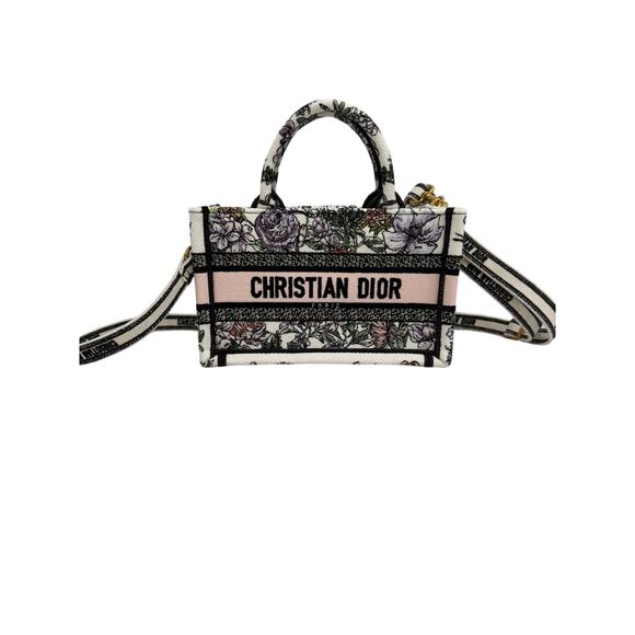 MINI DIOR BOOK TOTE WHITE MULTICOLOR D-FLORAL EMBROIDERY - Picture 1 of 6